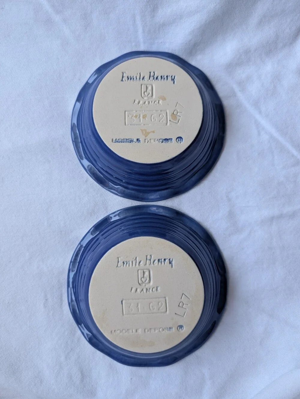 Emile Henry Le Potier Blue Ceramic Individual Pie Plate Baker Dishes - 2